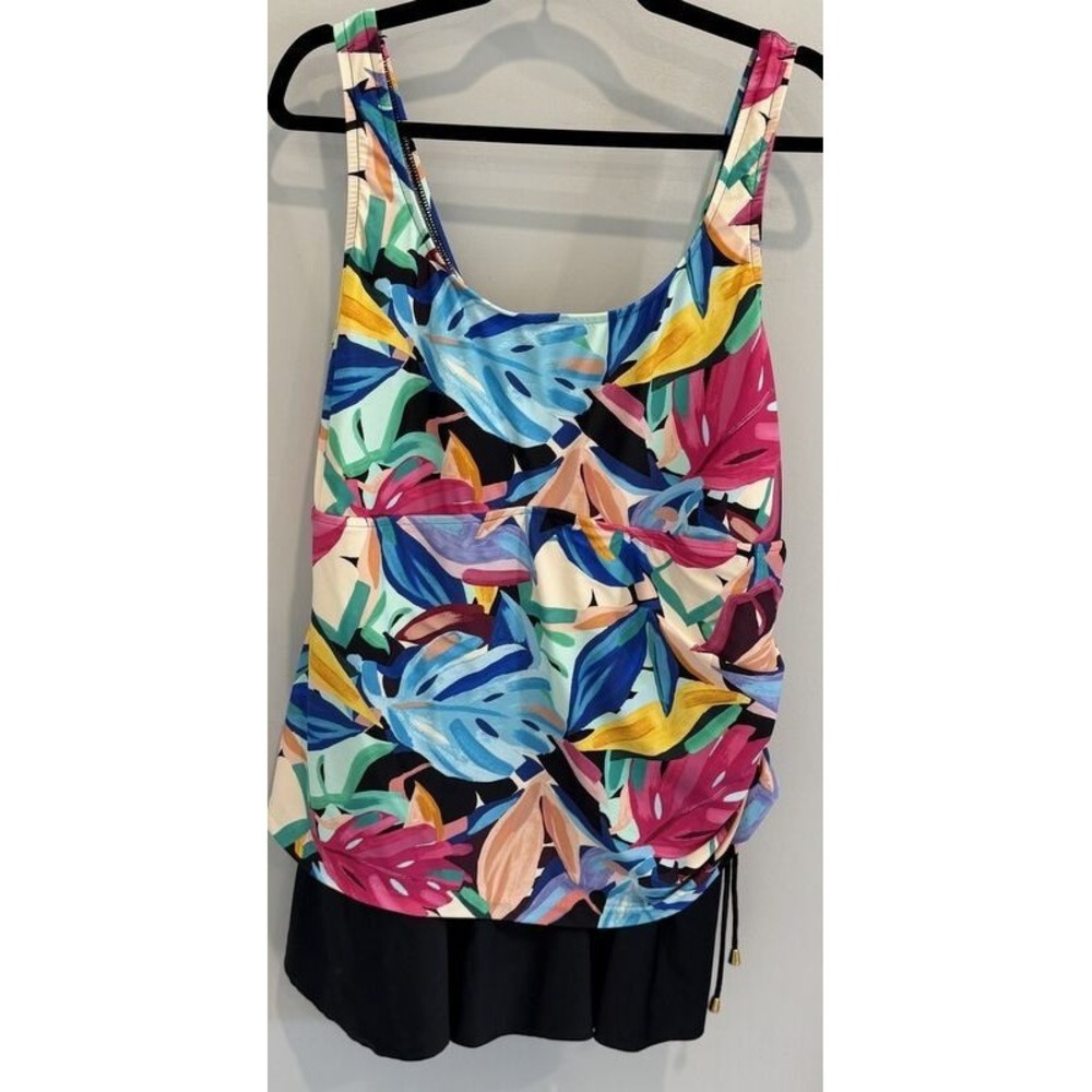 Maxine of Hollywood Ruched Side Swimsuit‎ Swimdress Bright Floral Print Size 22W
